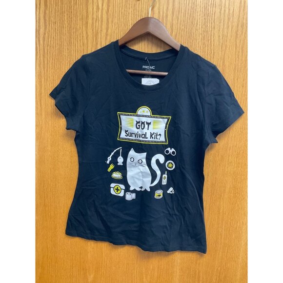 Women's‎ Kitty Cat Survival Kit Cat Graphic T-Shirt Short Sleeve Medium - Picture 2 of 5